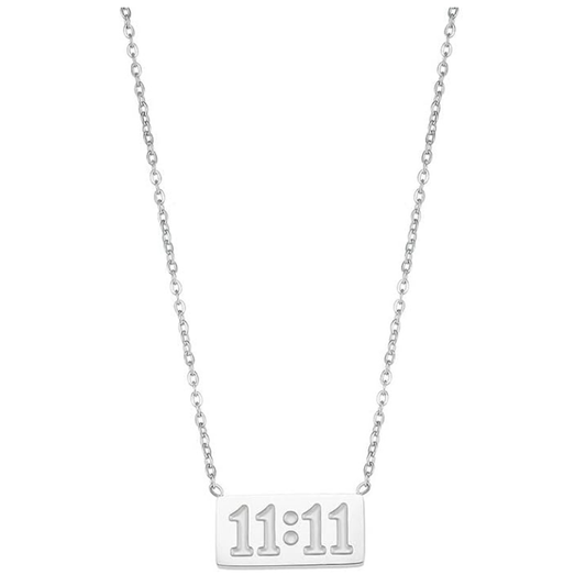 11:11 Silver Angel Pendant Number Bar Necklace
