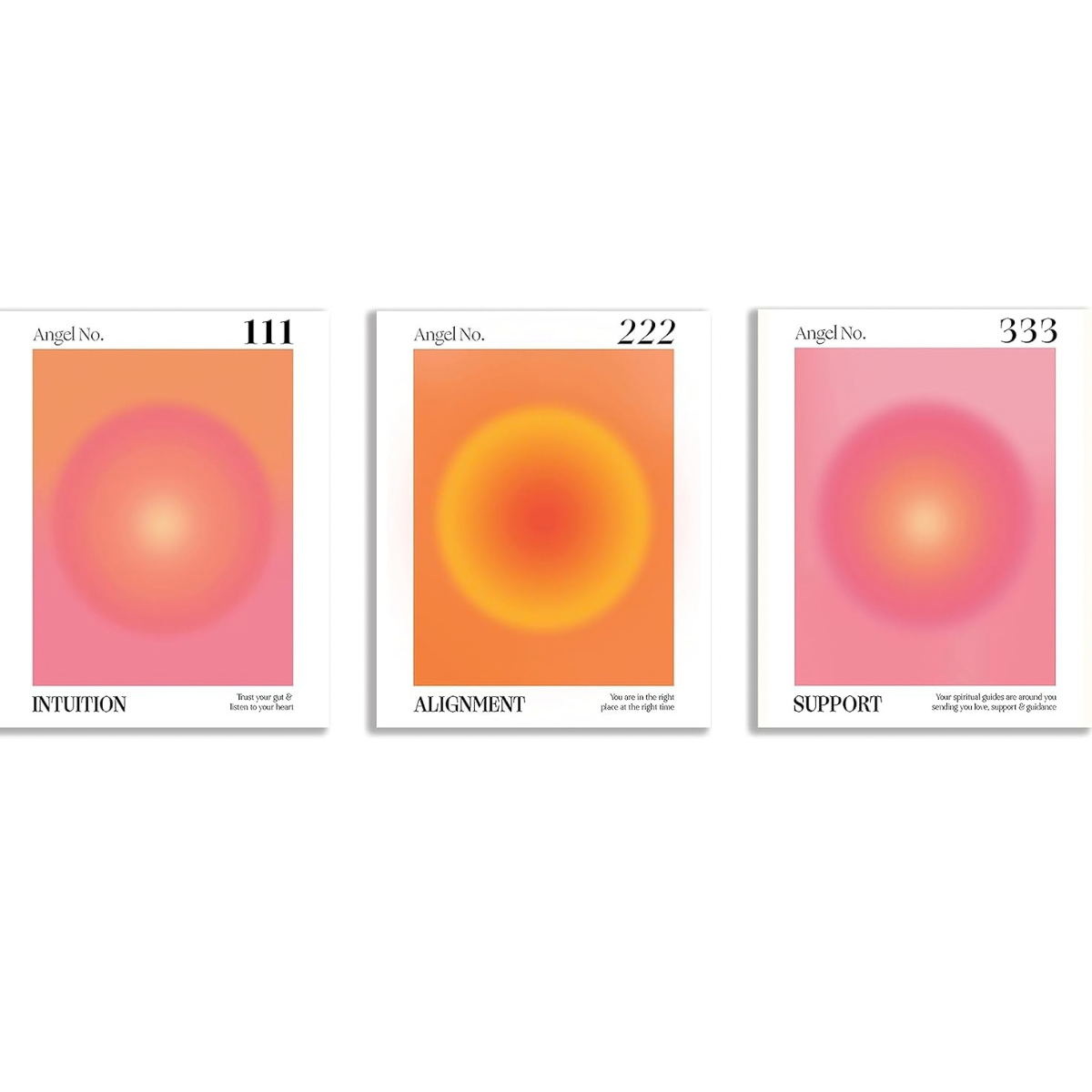 Angel Numbers 111 222 333 Pink Orange Aura Energy Wall Art Poster