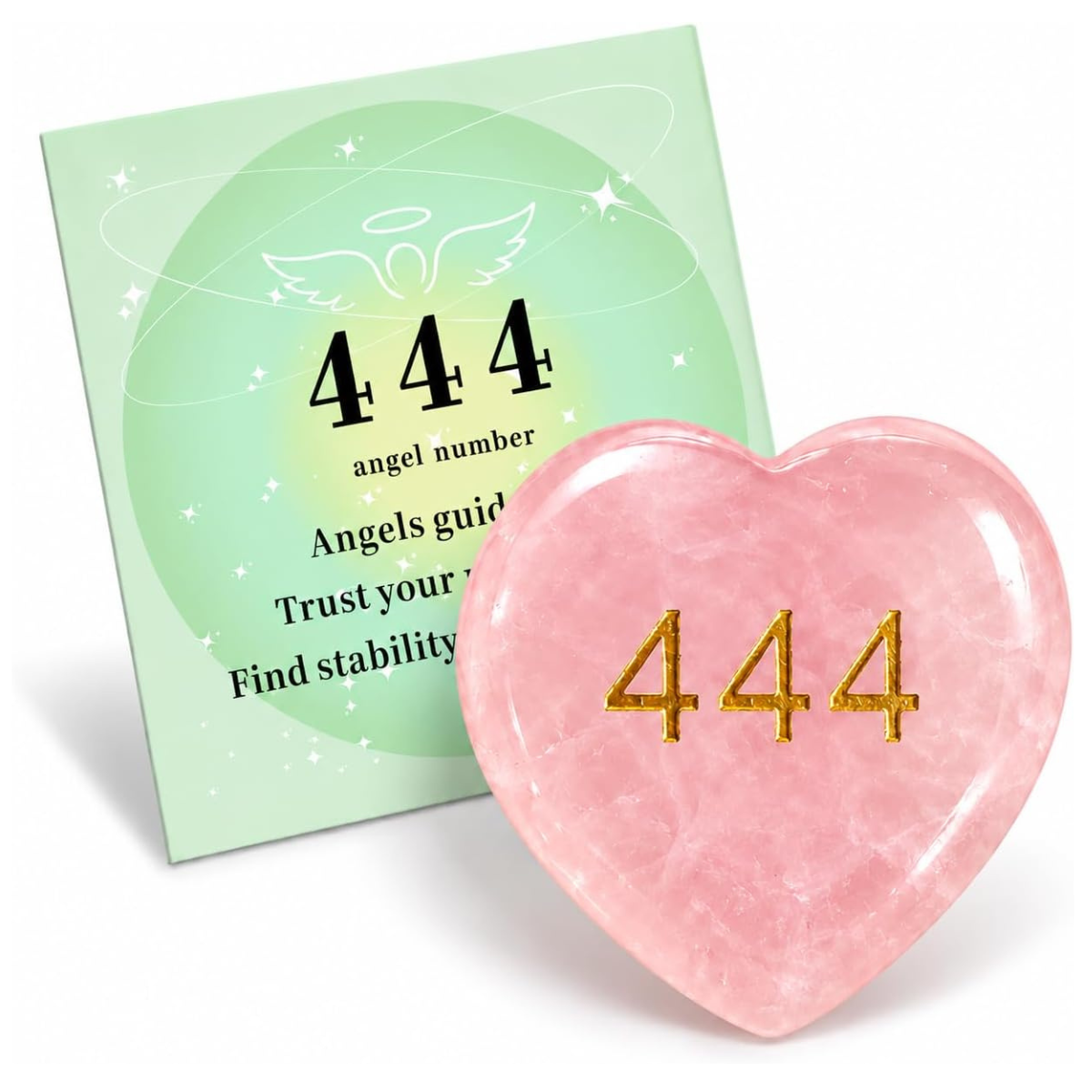 444 Angel Number Rose Quartz Heart Stone