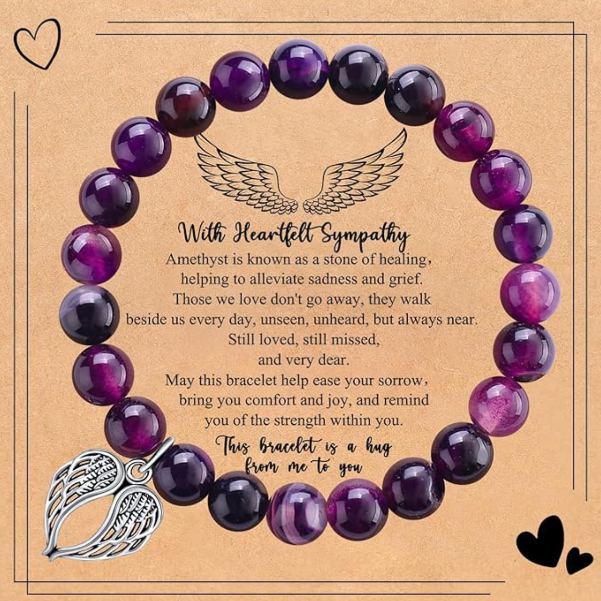 Purple Amethyst Bracelet with Angel Wings