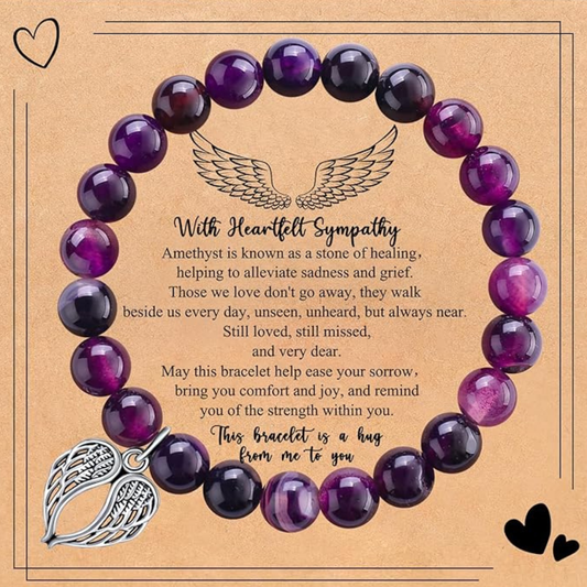 Purple Amethyst Bracelet with Angel Wings