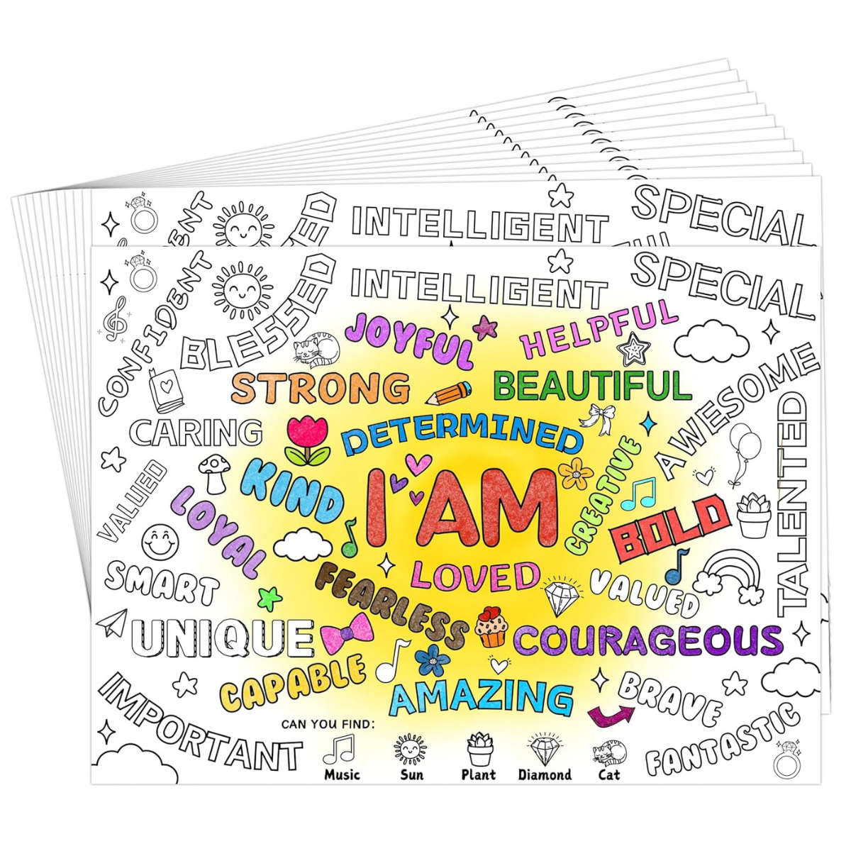 Positive Affirmation Disposable Coloring Placemats
