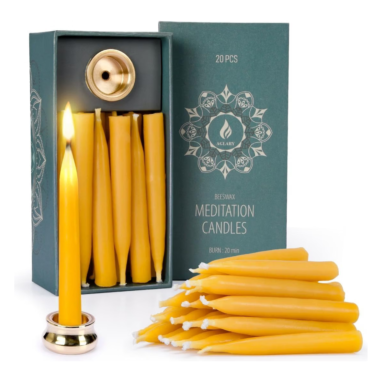 Beeswax Meditation Candles with Brass Holder