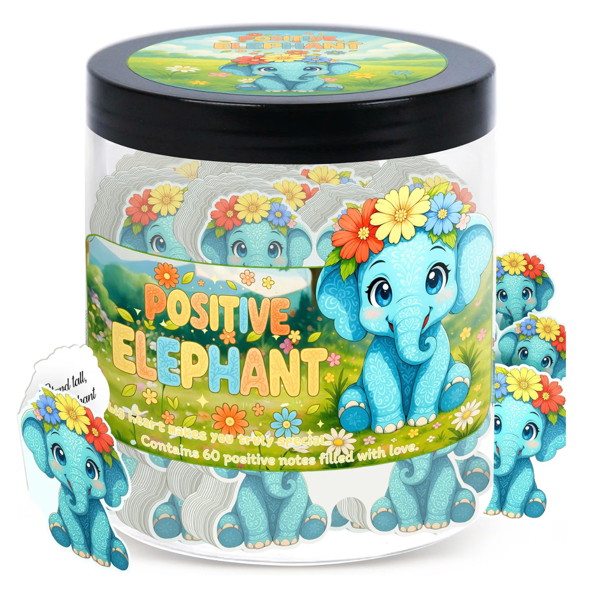 Positive Elephant Jar with 60 Daily Affirmation Cards