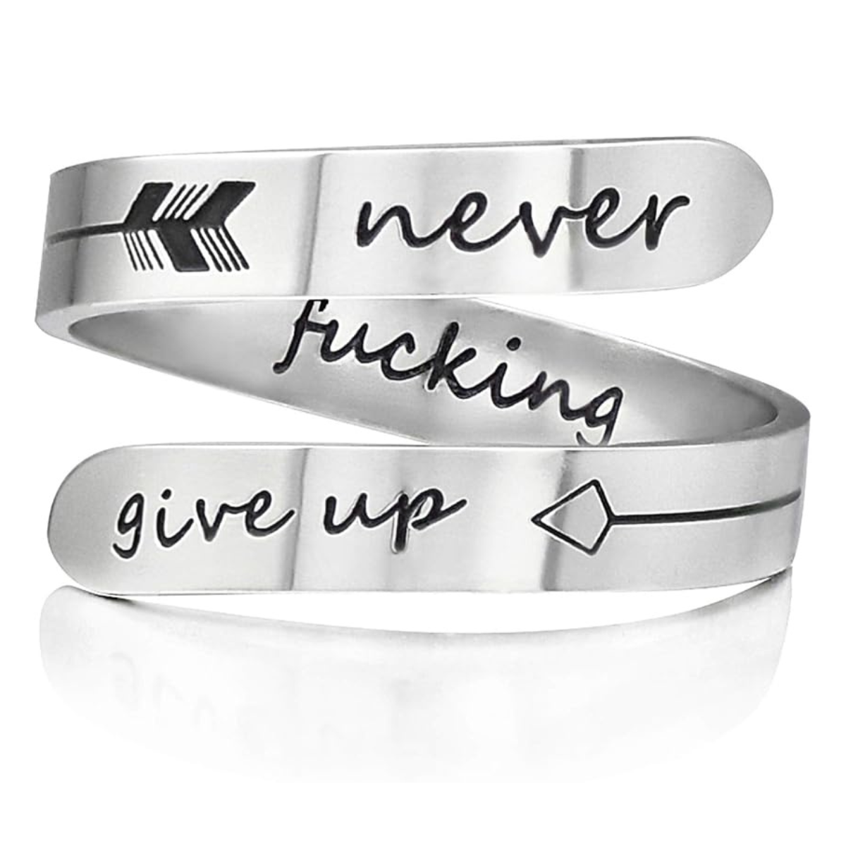 Never Give Up Silver Ring