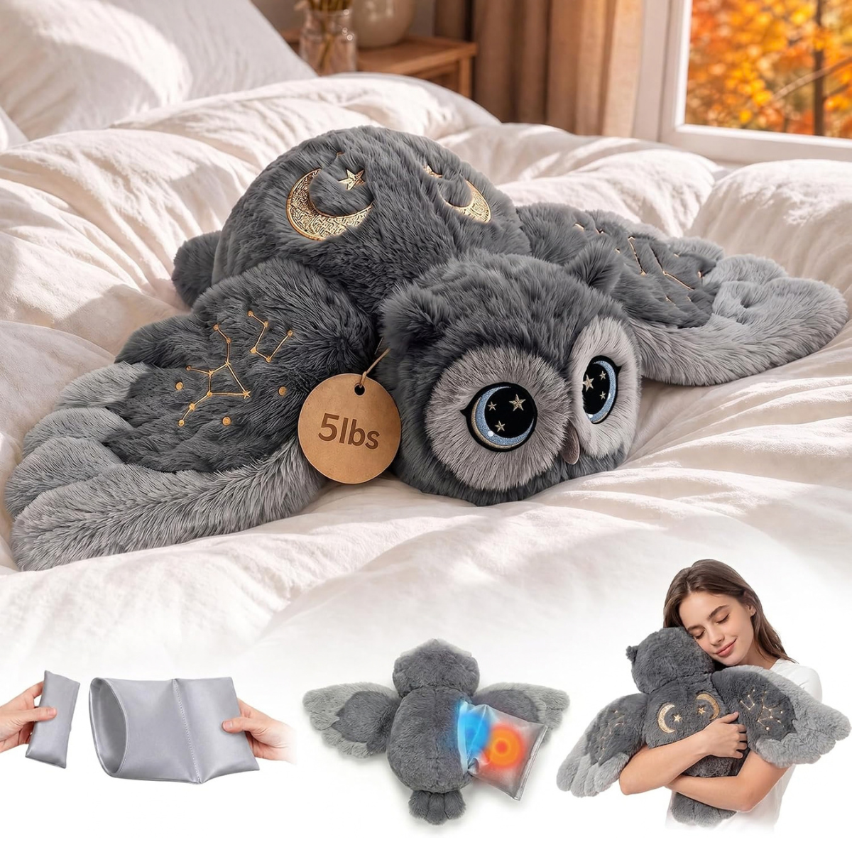 Weighted Stuffed Animals Owl Plush, Heatable Coolable